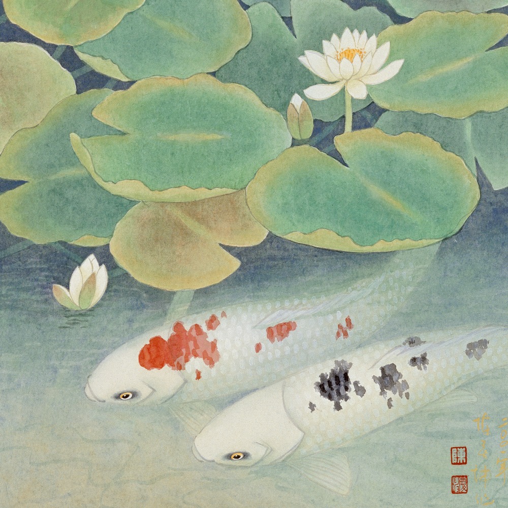 Canvas on Demand Poster Print 12 x 12 entitled A Couple under Lotus I