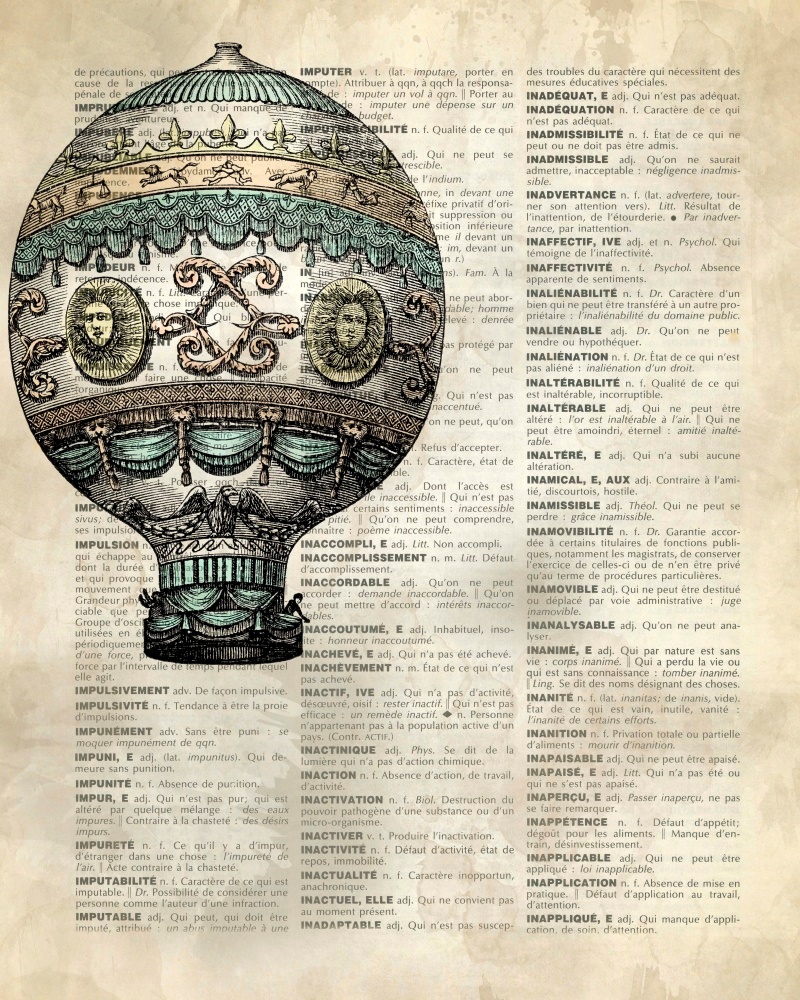 Canvas on Demand Poster Print 16 x 20 entitled Vintage Dictionary Art: Hot Air Balloon 3