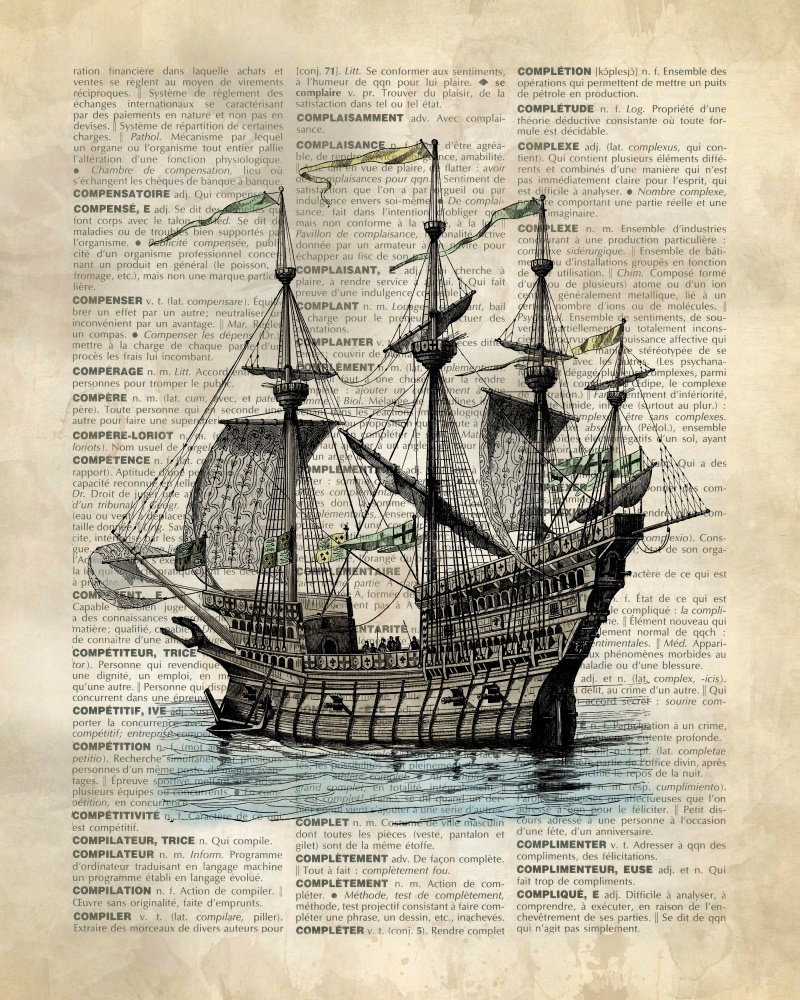 Canvas on Demand Poster Print 16 x 20 entitled Vintage Dictionary Art: Ship