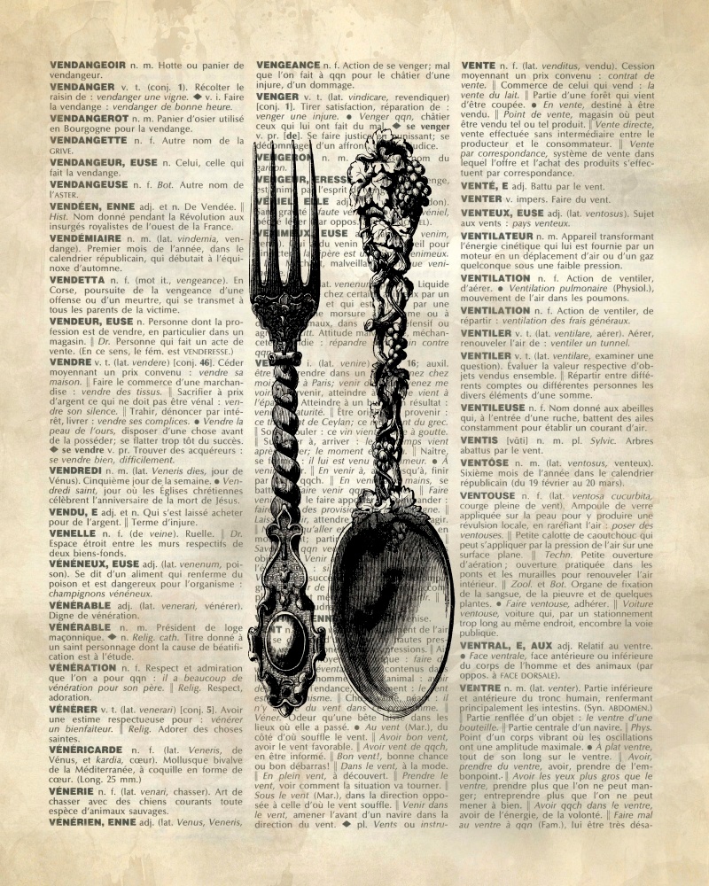 Canvas on Demand Poster Print 16 x 20 entitled Vintage Dictionary Art: Spoon and Fork