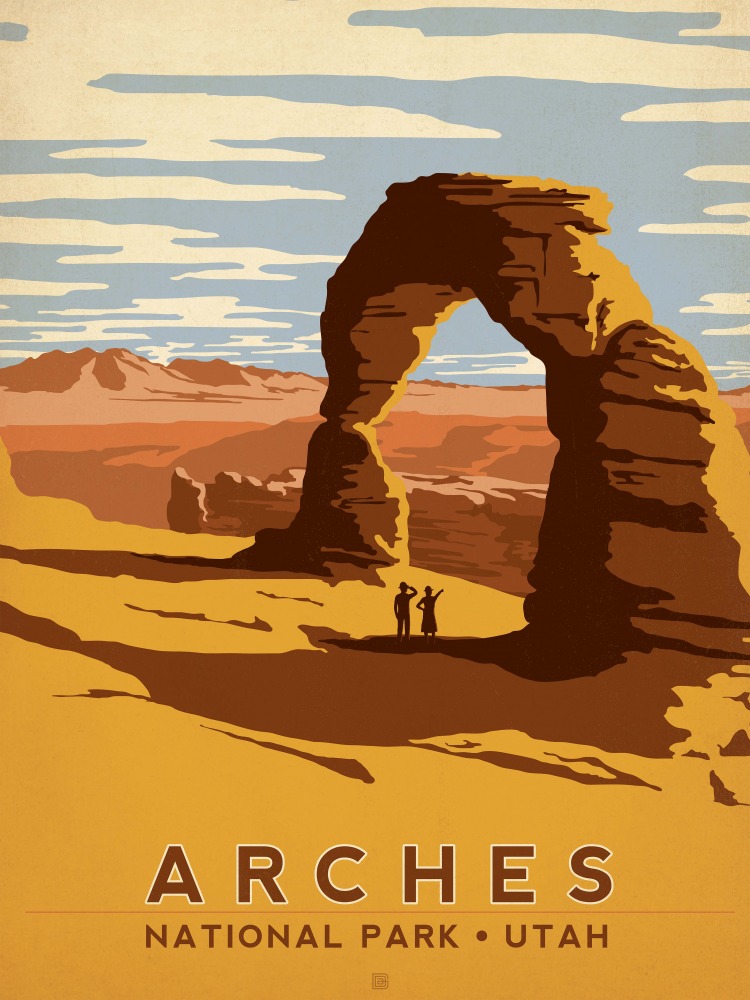 Canvas on Demand Poster Print 12 x 16 entitled Arches National Park, Utah - Retro Travel Poster