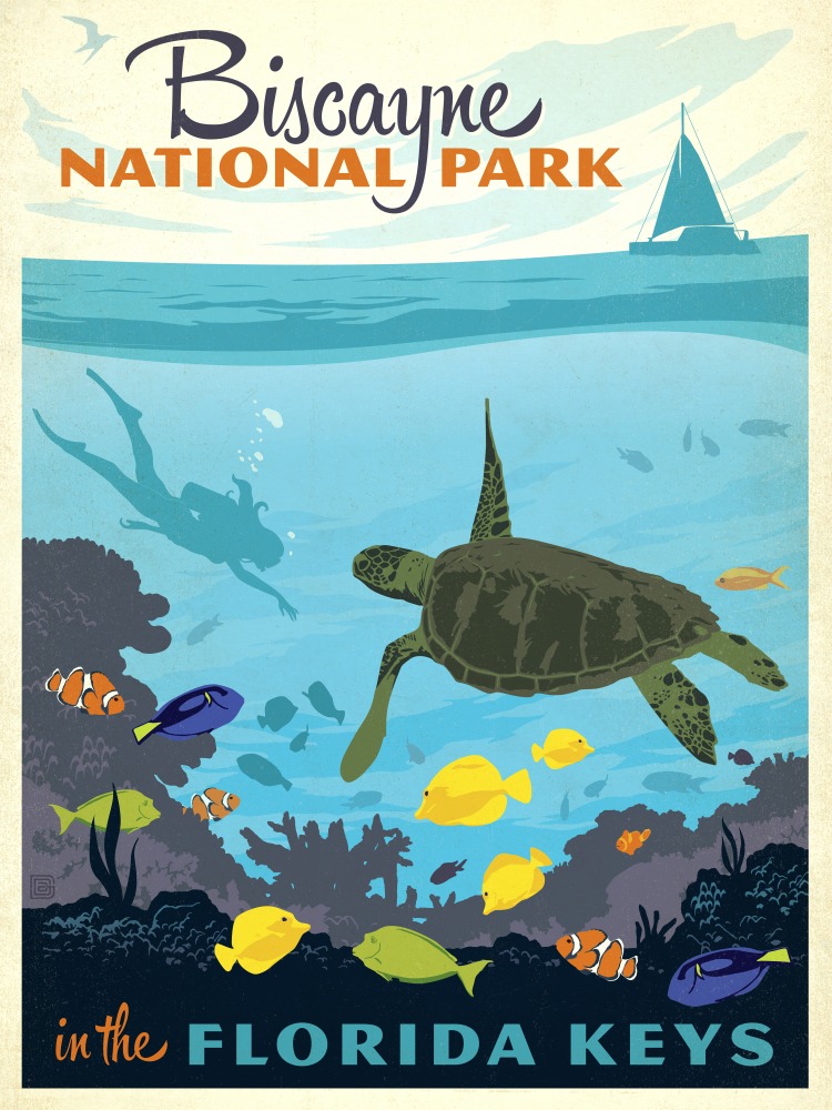 Canvas on Demand Poster Print 12 x 16 entitled Biscayne National Park, Florida Keys - Retro Travel Poster