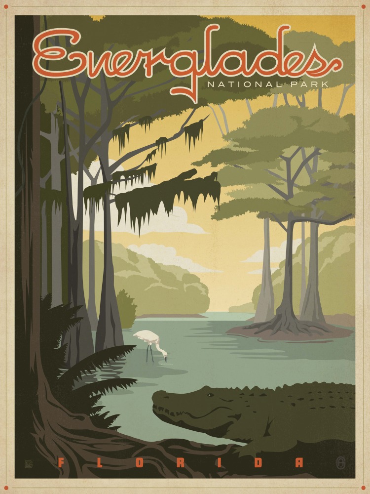 Canvas on Demand Poster Print 12 x 16 entitled Everglades National Park, Florida - Retro Travel Poster