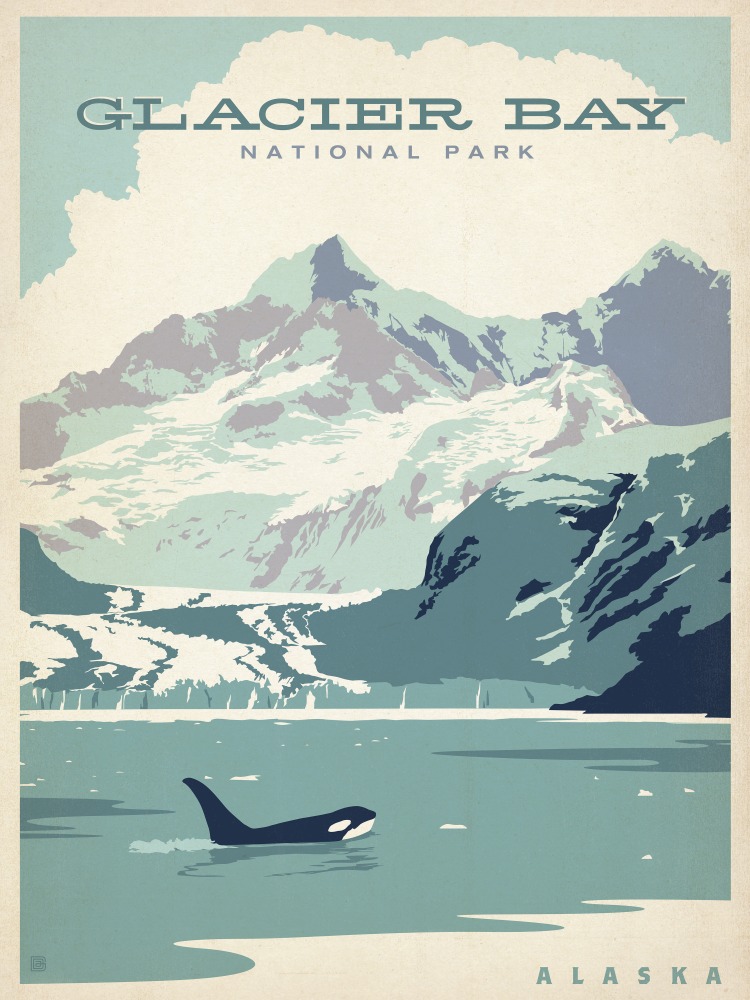 Canvas on Demand Poster Print 12 x 16 entitled Glacier Bay National Park, Alaska - Retro Travel Poster