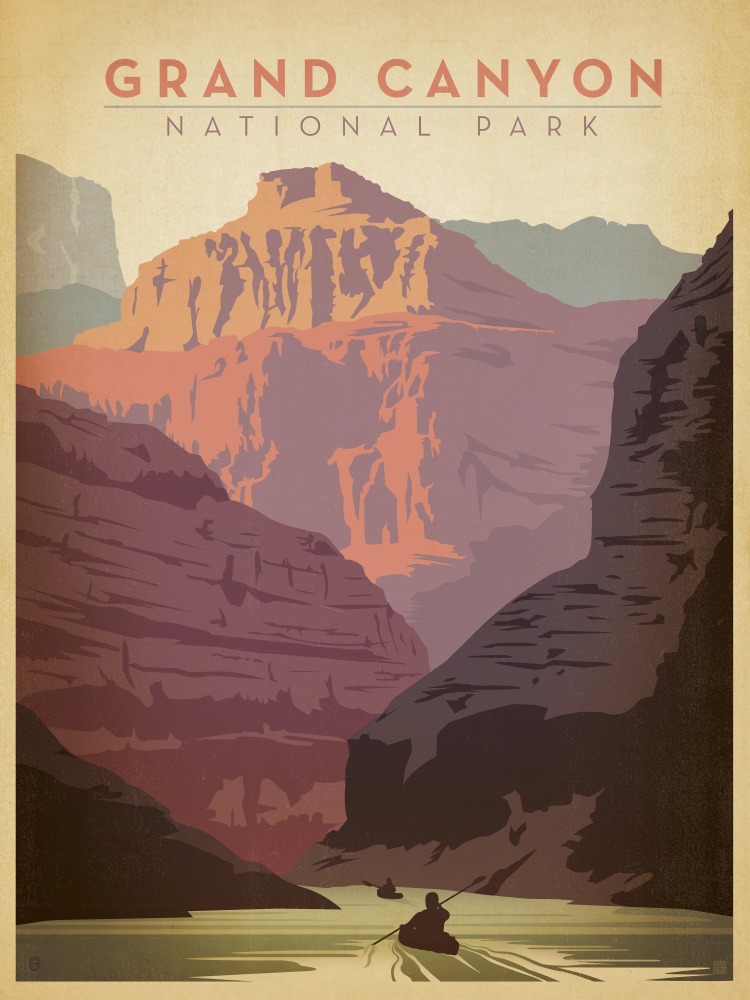 Canvas on Demand Poster Print 12 x 16 entitled Grand Canyon National Park, Arizona - Retro Travel Poster