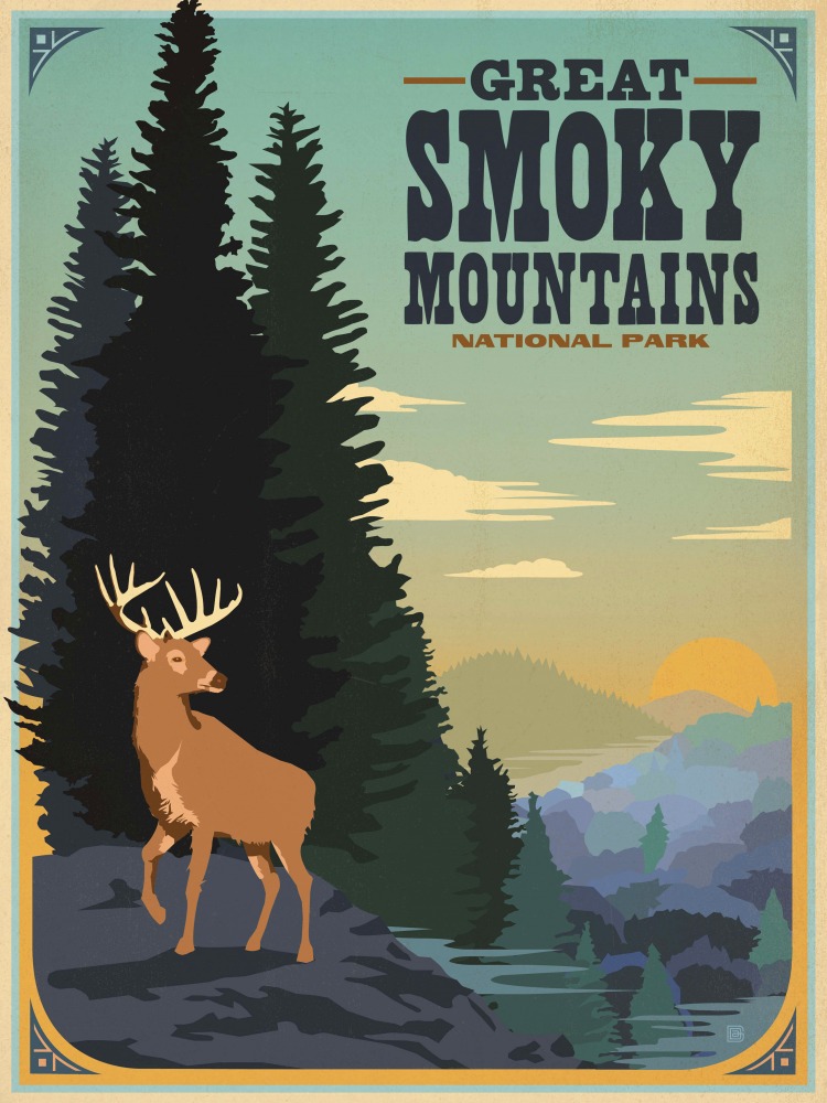 Canvas on Demand Poster Print 12 x 16 entitled Great Smoky Mountains National Park, Tennessee - Retro Travel Poster