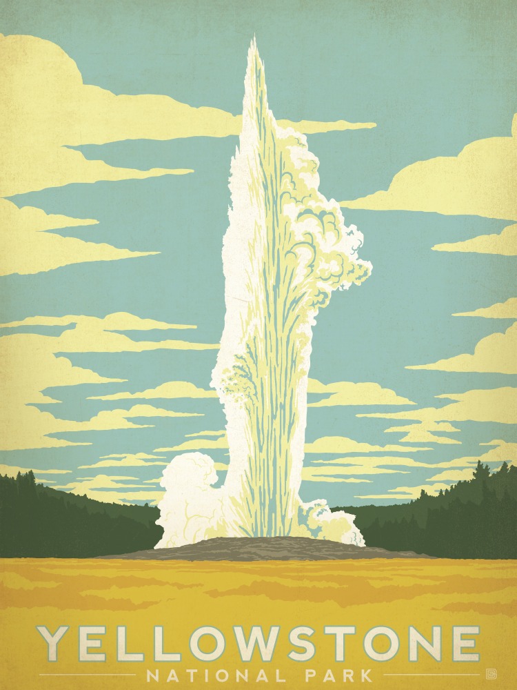 Canvas on Demand Poster Print 12 x 16 entitled Yellowstone National Park, Wyoming - Retro Travel Poster