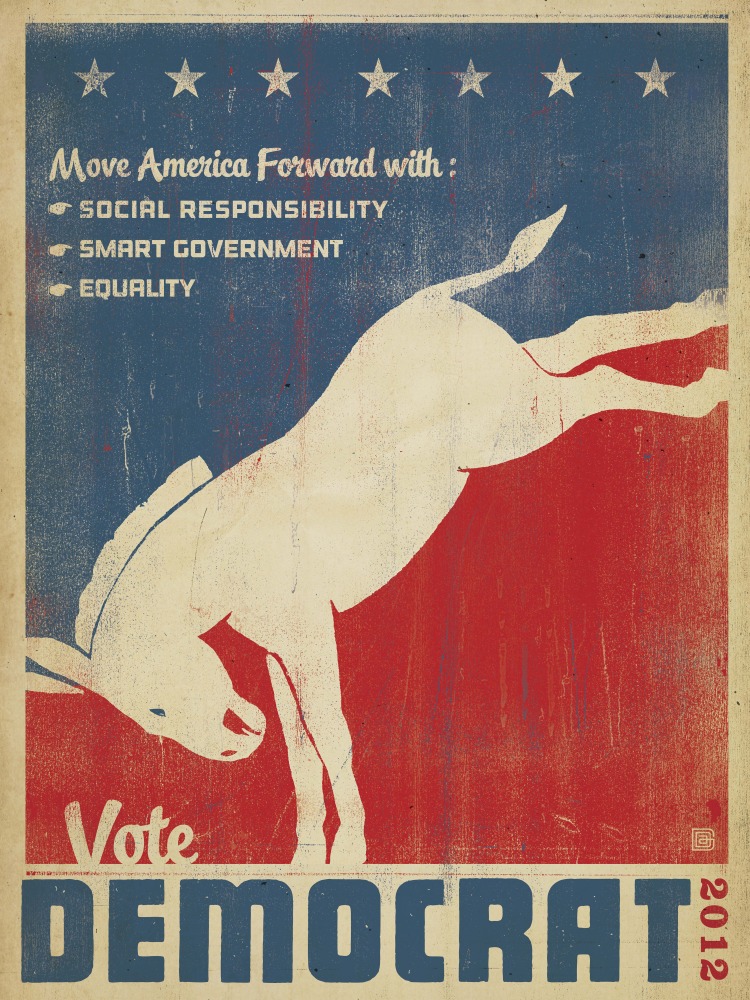 Canvas on Demand Poster Print 12 x 16 entitled Move America Forward, Vote Democrat - Retro Political Poster