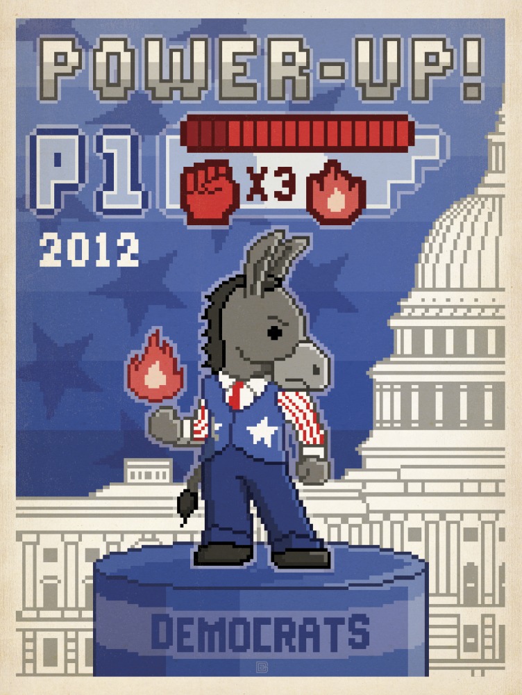Canvas on Demand Poster Print 12 x 16 entitled Power Up 2012, Democrat Donkey - Retro Political Poster