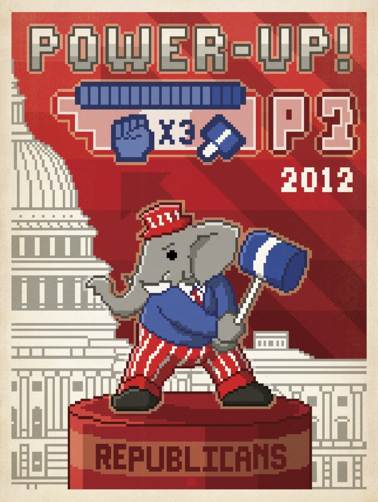 Canvas on Demand Poster Print 12 x 16 entitled Power Up 2012, Republican Elephant - Retro Political Poster
