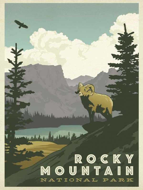Canvas on Demand Poster Print 12 x 16 entitled Rocky Mountain National Park - Retro Travel Poster