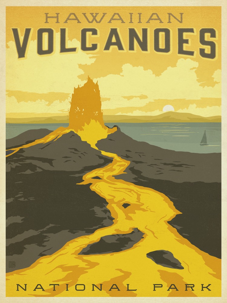 Canvas on Demand Poster Print 12 x 16 entitled Volcanoes National Park, Hawaii - Retro Travel Poster