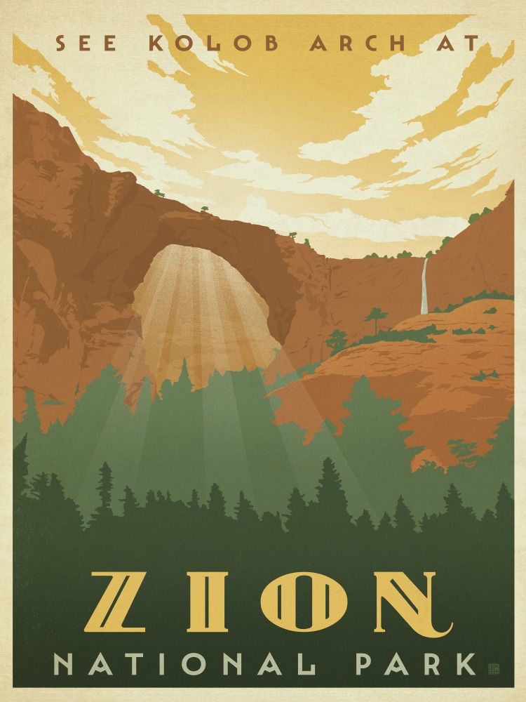 Canvas on Demand Poster Print 12 x 16 entitled Zion National Park, Utah - Retro Travel Poster