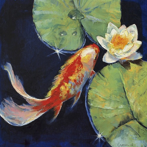 Koi And White Water Lily Koi Fish Art Canvas On Demand®