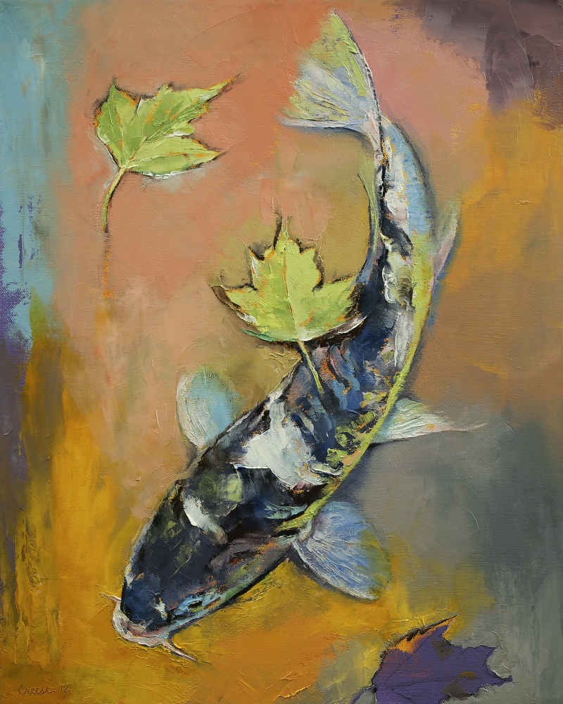 Canvas on Demand Poster Print 12 x 16 entitled Koi Fish and Fallen Leaves