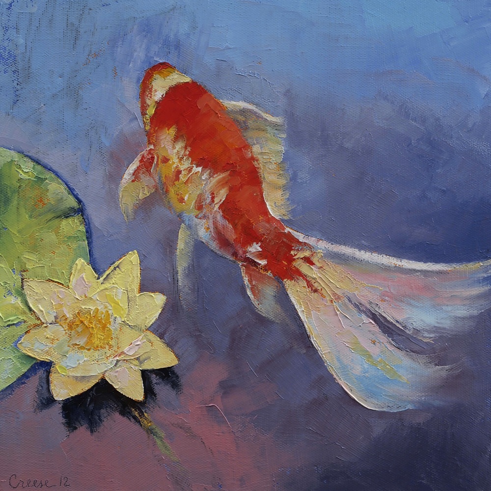 Canvas on Demand Poster Print 12 x 12 entitled Koi on Blue and Mauve