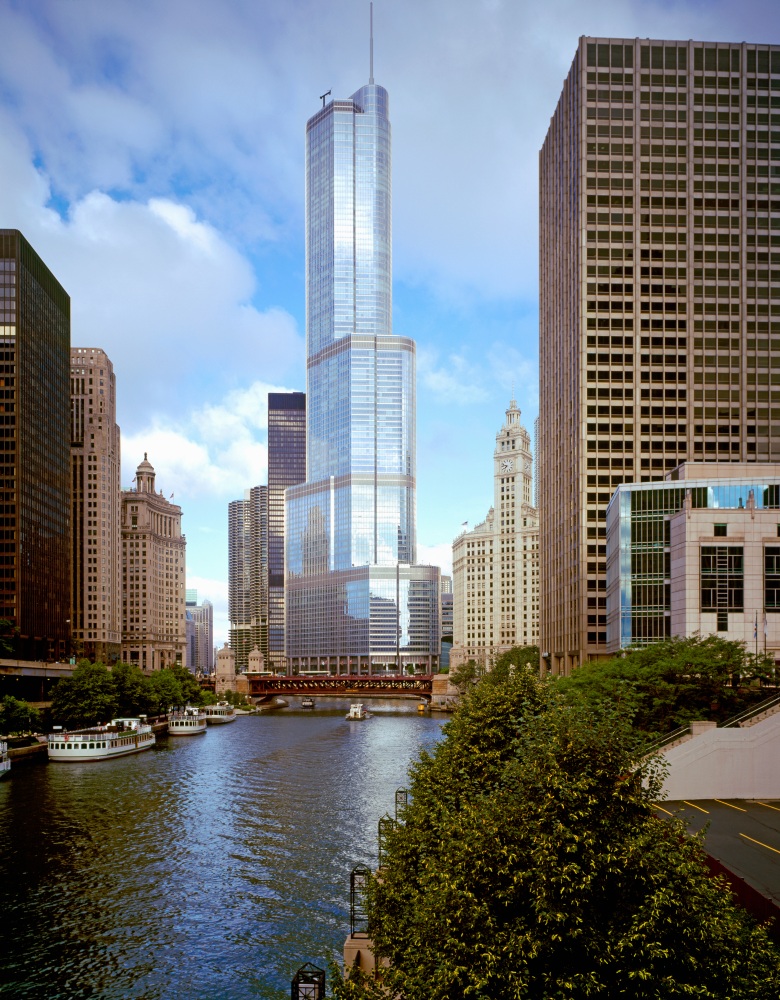 Canvas on Demand Poster Print 12 x 16 entitled Skyscrapers in a city, Trump Tower, Chicago River, Chicago, Cook County, Il...