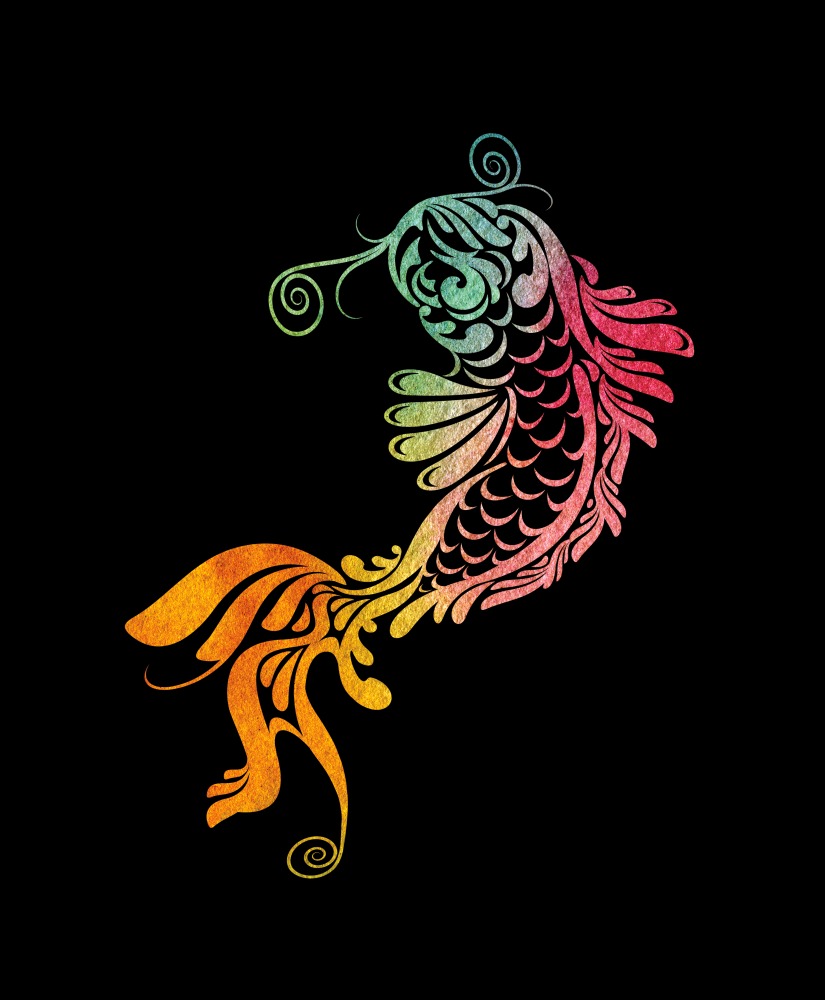 Canvas on Demand Poster Print 12 x 16 entitled Ornate Swoops and Swirls that Make a Tattoo Style Koi Fish