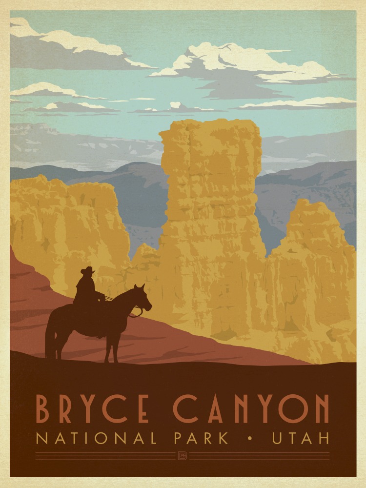 Canvas on Demand Poster Print 12 x 16 entitled Bryce Canyon National Park, Utah - Retro Travel Poster