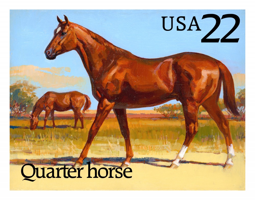 Canvas on Demand Poster Print 20 x 16 entitled Quarter Horse Postage Stamp Art
