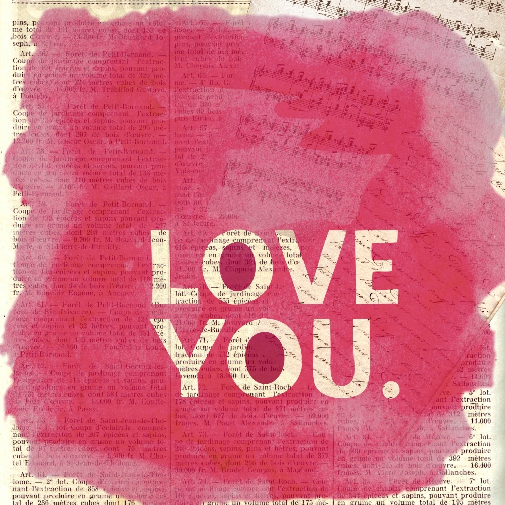 Canvas on Demand Poster Print 16 x 16 entitled Love You Newsprint
