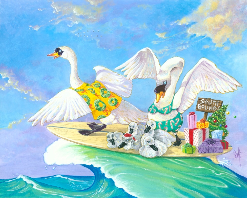 Canvas on Demand Poster Print 20 x 16 entitled The Twelve Days of Christmas - Seven Swans-a-Swimming