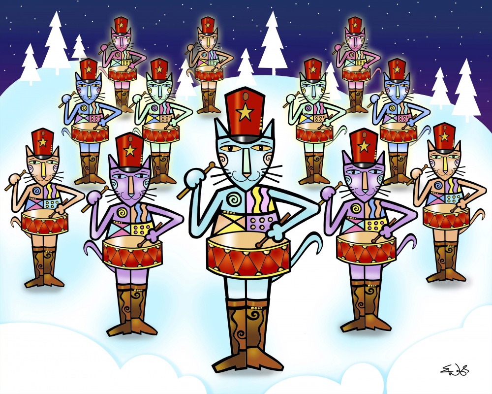 Canvas on Demand Poster Print 20 x 16 entitled The Twelve Days of Christmas - Twelve Drummers Drumming