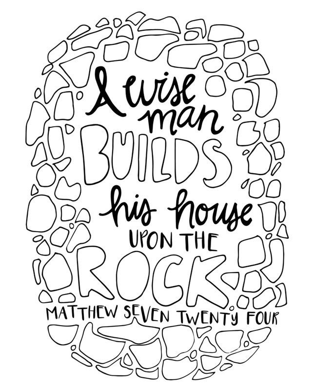 A Wise Man Build His House Upon The Rock Handlettered Coloring