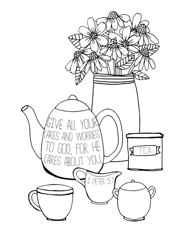Give All Your Cares And Worries To God Handlettered Coloring
