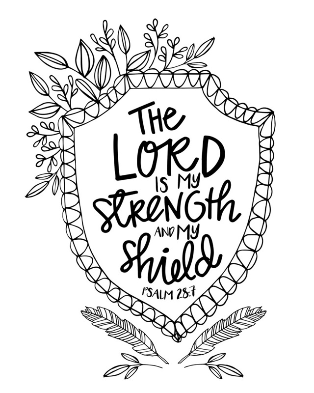 The Lord Is My Strength And My Shield Handlettered Coloring - Coloring