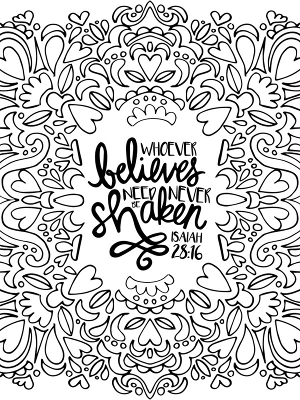 Whoever Believes Need Never Be Shaken Handlettered Coloring