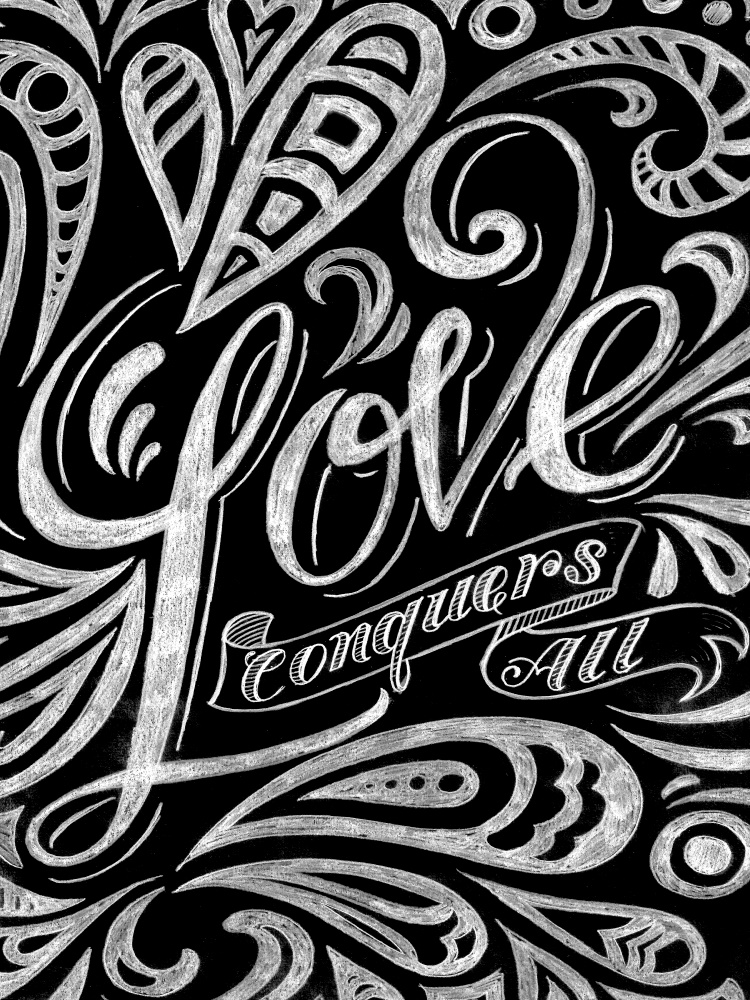 Canvas on Demand Poster Print 16 x 20 entitled Love Conquers All - Chalkboard Art