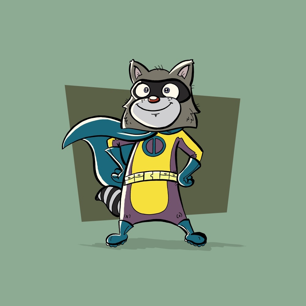 Canvas on Demand Poster Print 12 x 12 entitled Raccoon - Superhero Animal Art