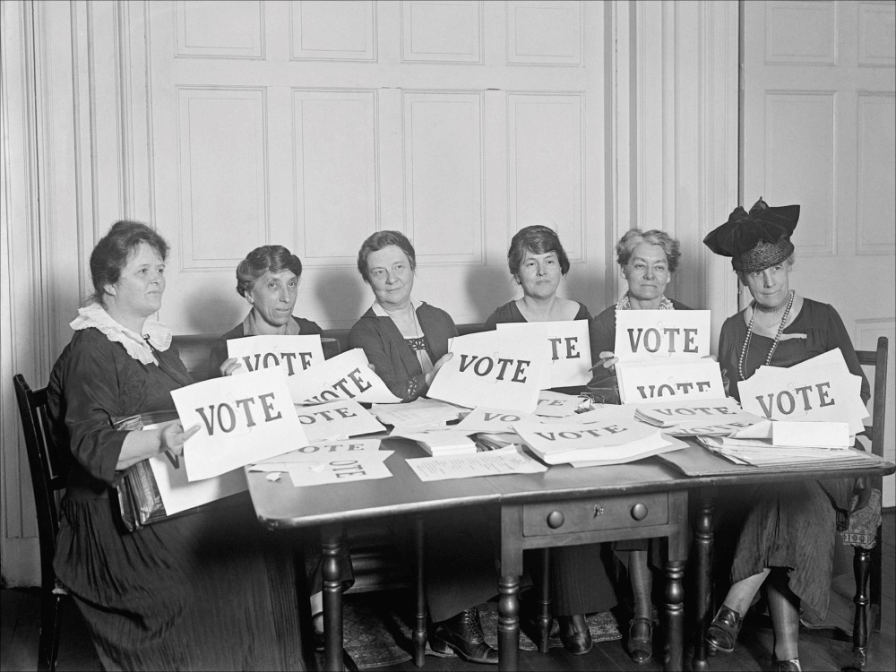 Canvas on Demand Poster Print 16 x 12 entitled National League of Women Voters hold up signs reading, 'VOTE'