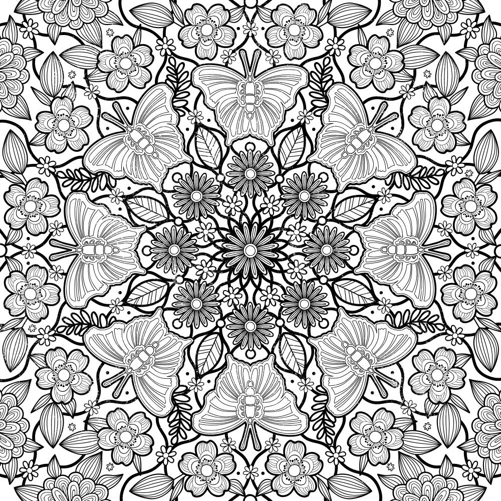 Canvas on Demand Poster Print 12 x 12 entitled Center Flower Mandala - Black on White