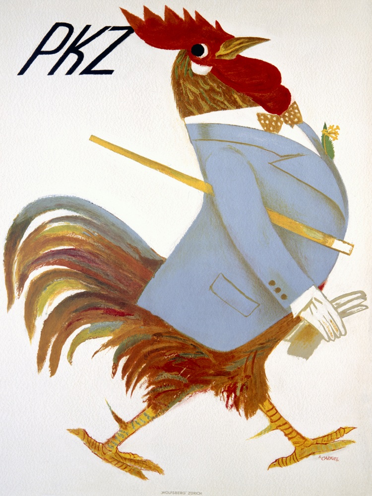 Canvas on Demand Poster Print 12 x 16 entitled PKZ, Rooster, Vintage Poster, by Carigiet Alois