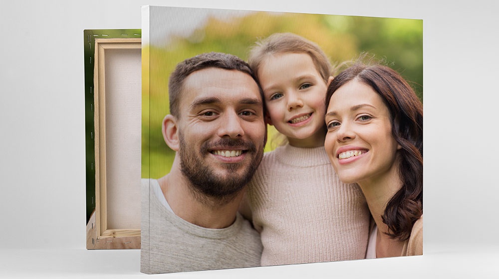 family photo printed on a canvas print showing the back and construction details