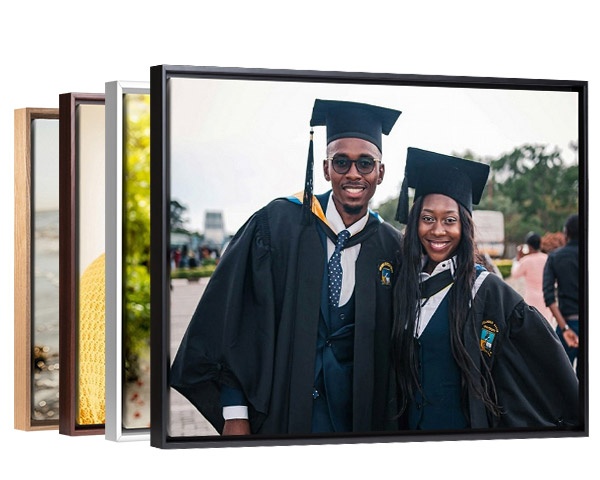 graduation photo in a float framed canvas print with multiple finish options