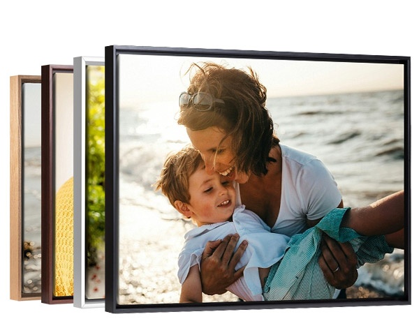 mom and child photo in a float framed canvas print with multiple finish options