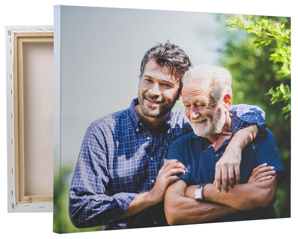 A photo of a dad and child printed on a canvas print