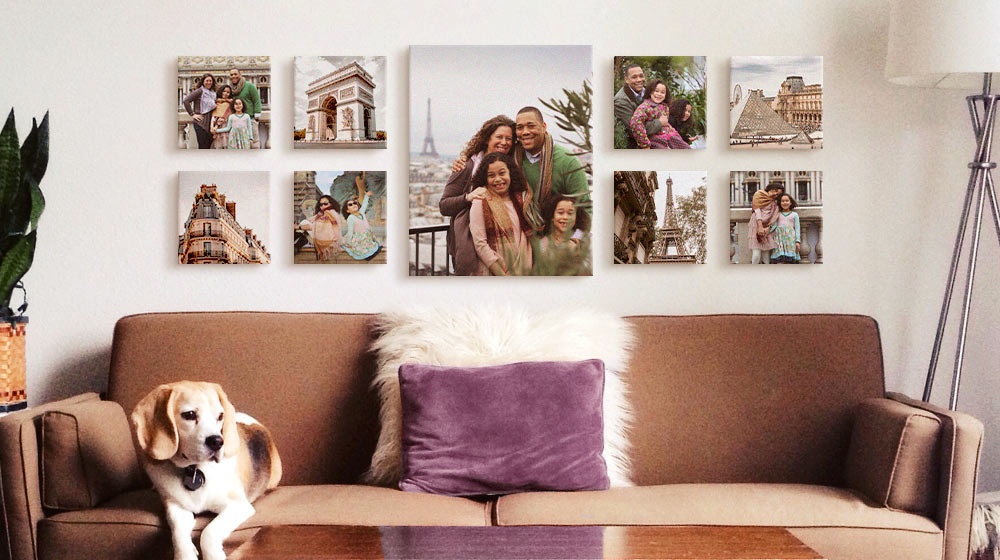 canvas gallery wall display featuring family vacation photos