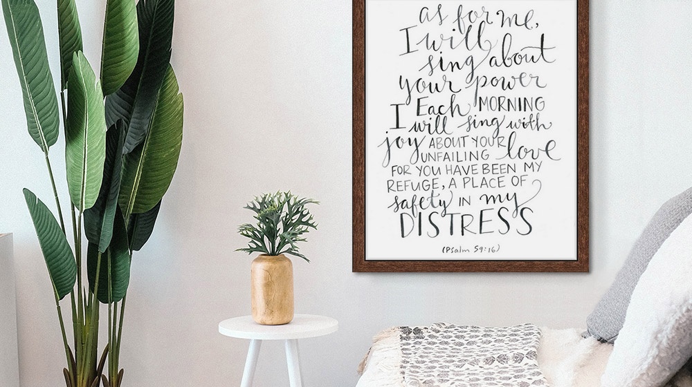 framed print of spiritual art in a cozy room