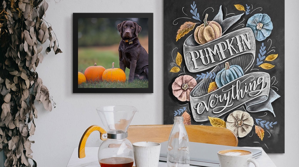 pumpkin spice wall art and framed canvas print in a dinette