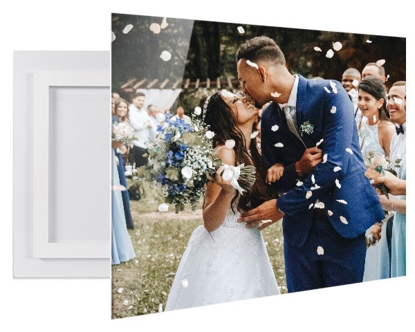 a wedding photo printed on an acrylic print
