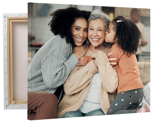 A photo of a mother and child printed on a canvas print
