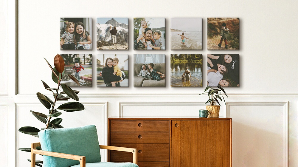 ten piece canvas gallery wall display featuring photos of a family