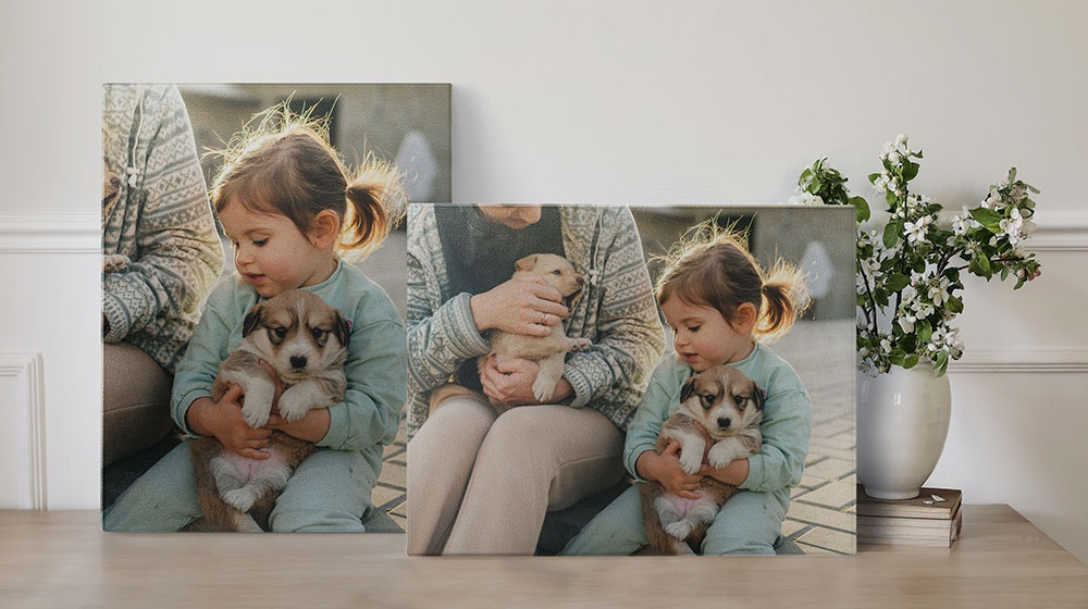 girl with puppy printed on 11x14 canvas prints