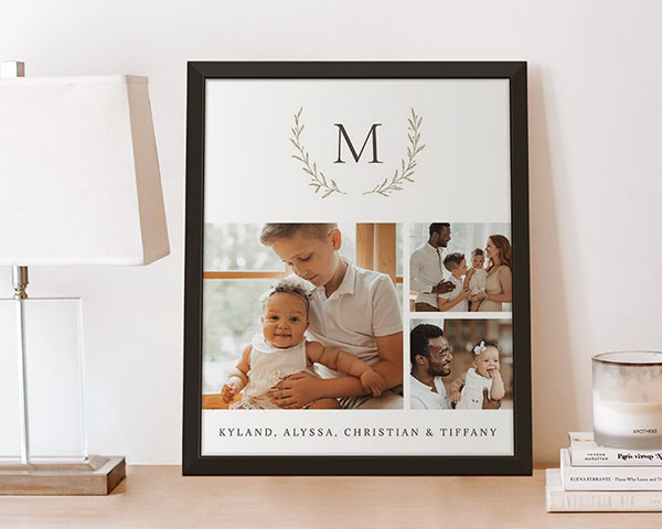 room showcasing a photo collage print