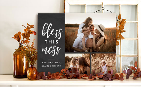 Photo collage canvas print on a mantel